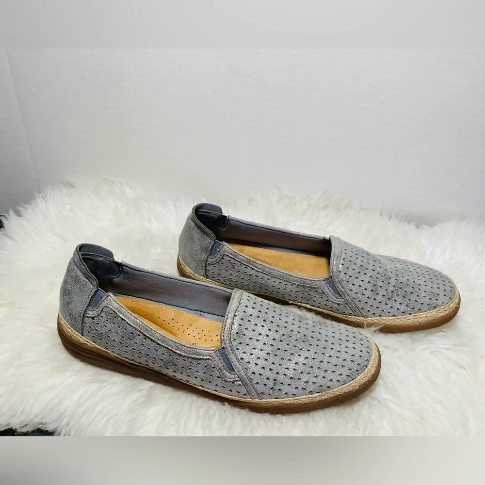 Clarks Elaina Gray Espadrille Slip-On Espadrille Shoes Sz-10